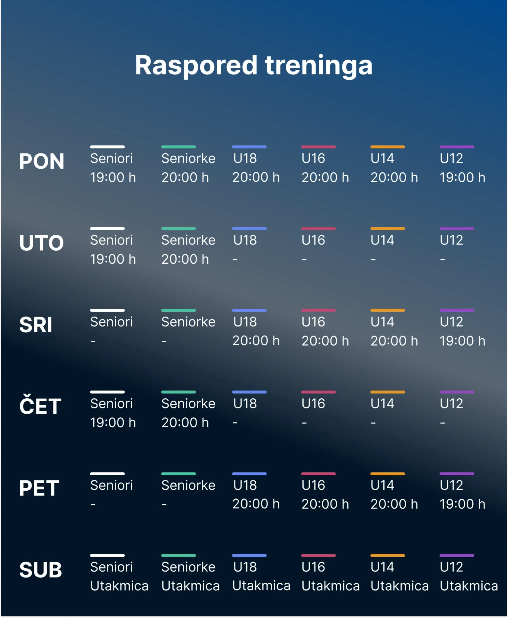 Raspored treninga za igrace mobilna verzija